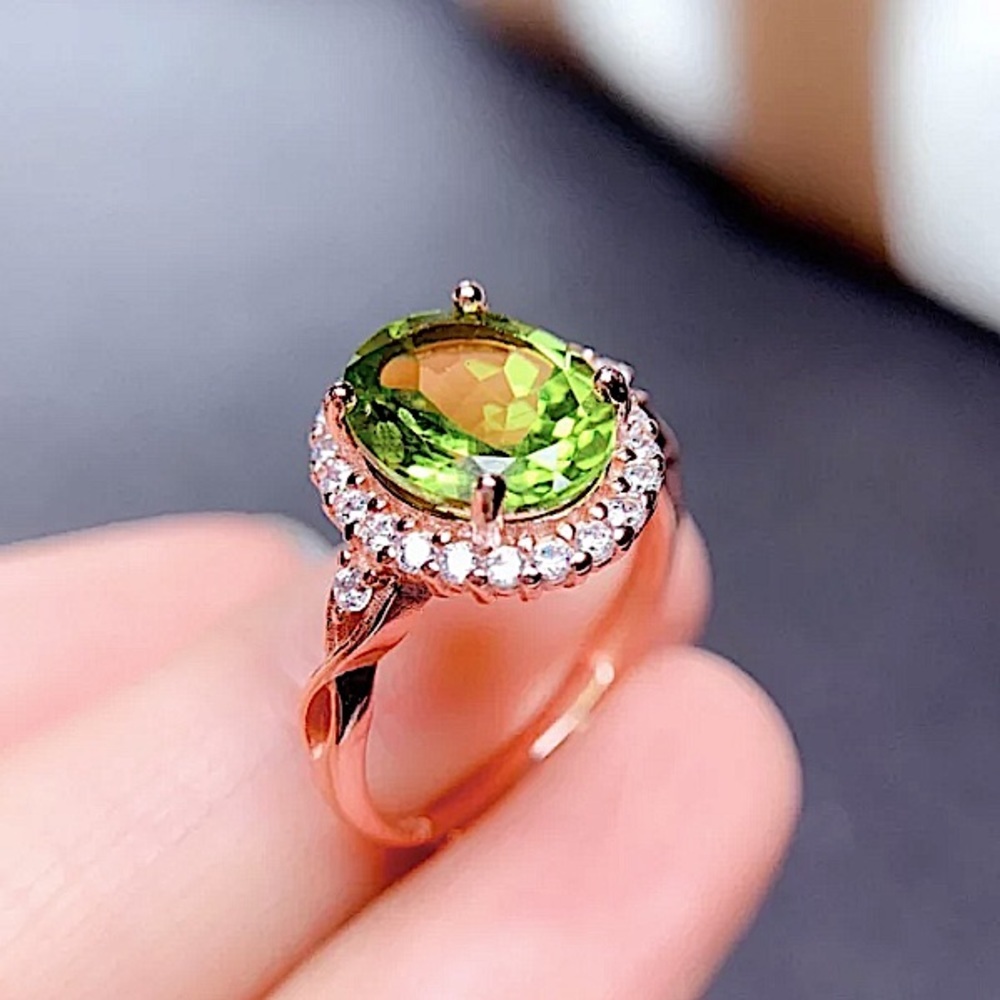 STERLING SILVER ROSE GOLD PERIDOT RING - Picture 6 of 8